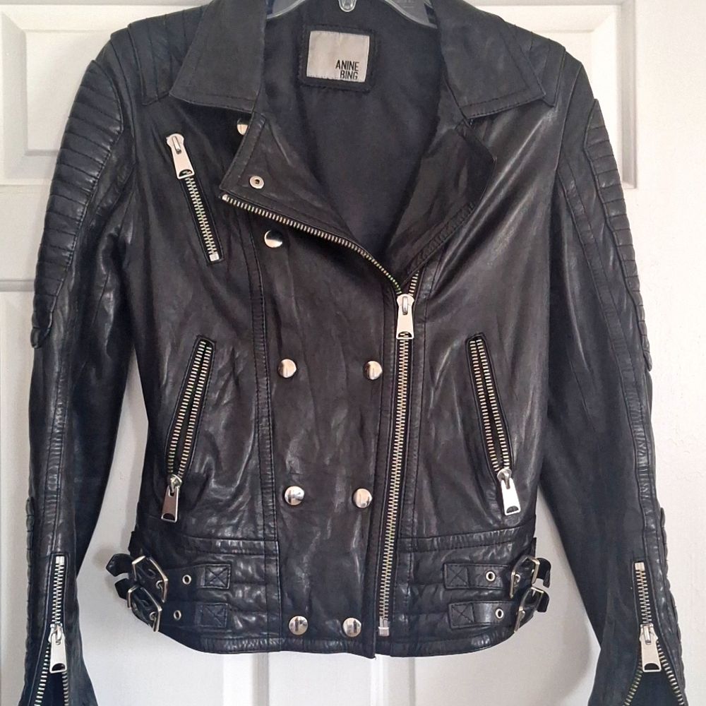 ANINE BING BLACK LEATHER JACKET XS